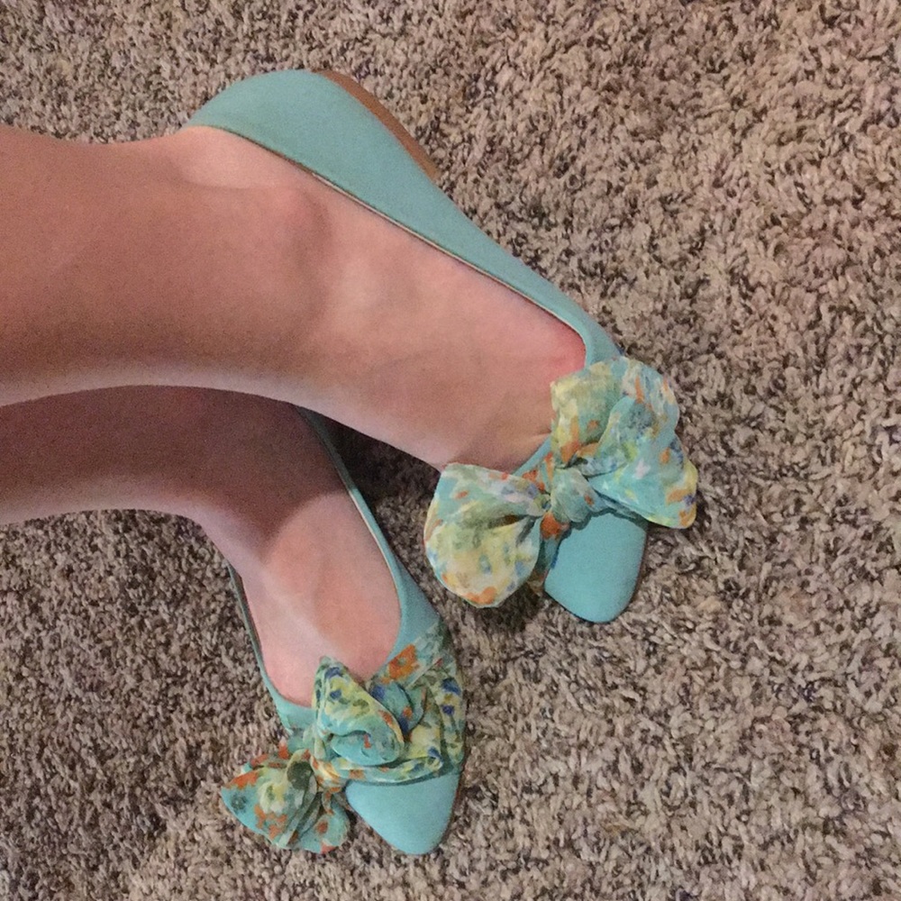 Powder blue flats with double bow